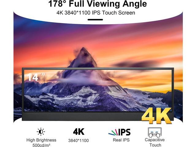 14'' 4K UHD IPS 3840x1100 Stretched Bar Touch Screen Display Monitor for Laptop Computer PC Speed Temperature Windows Aida64 CPU GPU HDMI Secondary...