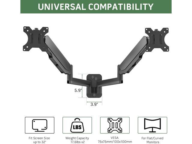 Dual Monitor Wall Mount, Double Monitor Wall Stand for Two 17-32 inch Flat/Curved Computer Screens, Height Adjustable Gas Spring Monitor Wall...