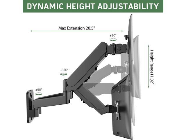 Dual Monitor Wall Mount, Double Monitor Wall Stand for Two 17-32 inch Flat/Curved Computer Screens, Height Adjustable Gas Spring Monitor Wall...
