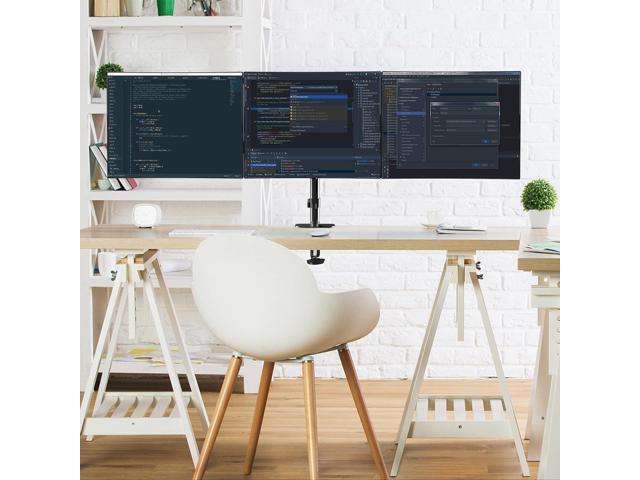 Triple Monitor Stand - 3 Monitor Mount with Gas Spring Monitor Arm Fit Three 17 to 27 inch Flat/Curved LCD Computer Screens with Clamp, Black