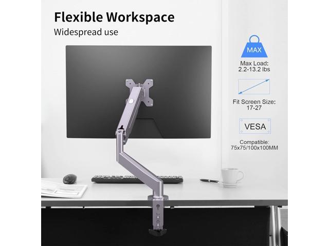 Monitor Mount Gas Spring Monitor Arm Desk Mount Fully Adjustable Fits 17 20 22 23 24 26 27 inch Monitors Weight Capacity up to 13.2 lbs (Silver)