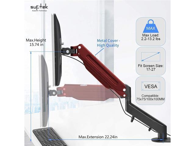 Monitor Mount Gas Spring Monitor Arm Desk Mount Fully Adjustable Fits 17 20 22 23 24 26 27 inch Monitors Weight Capacity up to 13.2 lbs