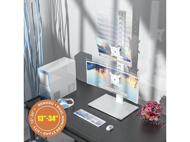 Dual Monitor Stand - Vertical Stack Screen Free-Standing Monitor Riser Fits Two 13 to 34 Inch Screen with Swivel, Tilt, Height Adjustable, Holds...