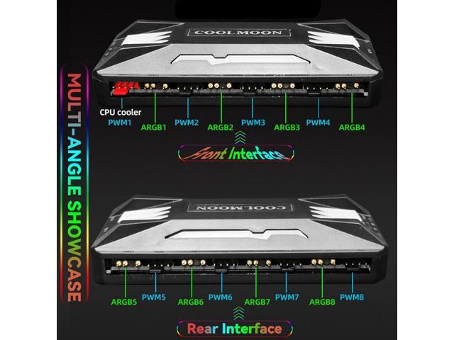 Computer Fan Temperature ARGB Controller Integrator, Remote Control Computer ARGB Light Change Adapter, 8 PWM Fan Speed Controller Ports, 10 5V...