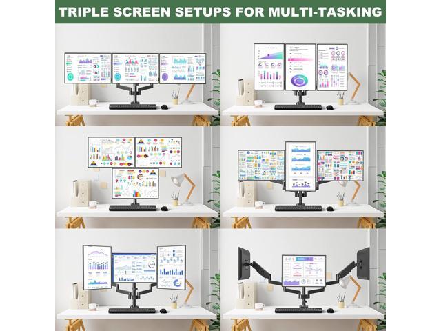 Triple Monitor Mount, 3 Monitor Desk Stand for Three Flat/Curved Computer Screens Up to 27, Heavy Duty Gas Spring Monitor Arms Hold up to 17.6lbs...