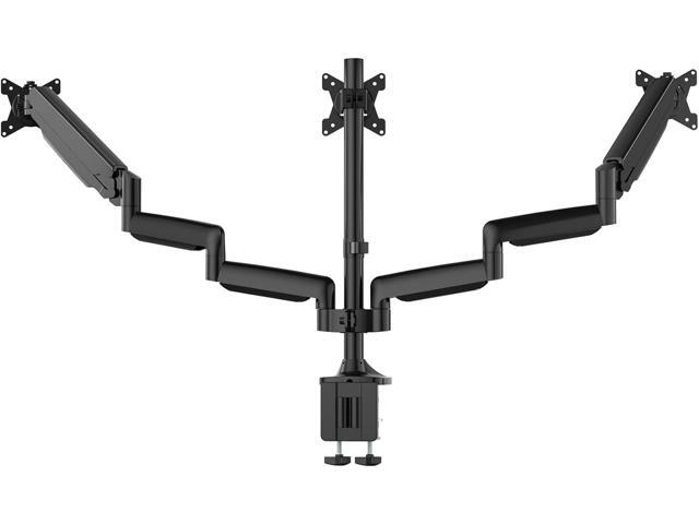 Triple Monitor Stand, 3 Monitor Desk Mount for Three Flat/Curved Computer Screens up to 32, Heavy-Duty Double C-Clamp Base, Fully Adjustable Gas...