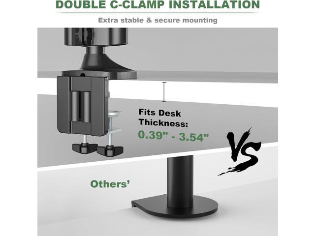 Triple Monitor Stand, 3 Monitor Desk Mount for Three Flat/Curved Computer Screens up to 32, Heavy-Duty Double C-Clamp Base, Fully Adjustable Gas...
