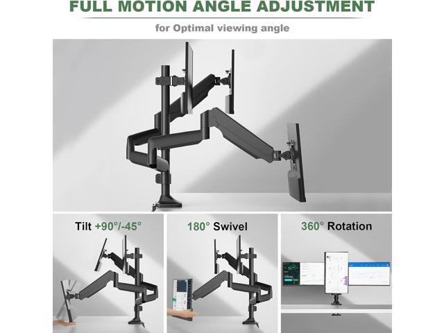 Triple Monitor Stand, 3 Monitor Desk Mount for Three Flat/Curved Computer Screens up to 32, Heavy-Duty Double C-Clamp Base, Fully Adjustable Gas...