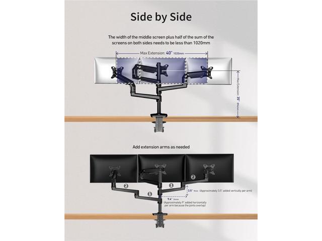 Triple Monitor Mount - Adjustable 3 Monitor Desk Mount, Triple Monitor Stand for Screens up to 40 Inches Within 25 lbs, Monitor Arm for 3 Monitors...