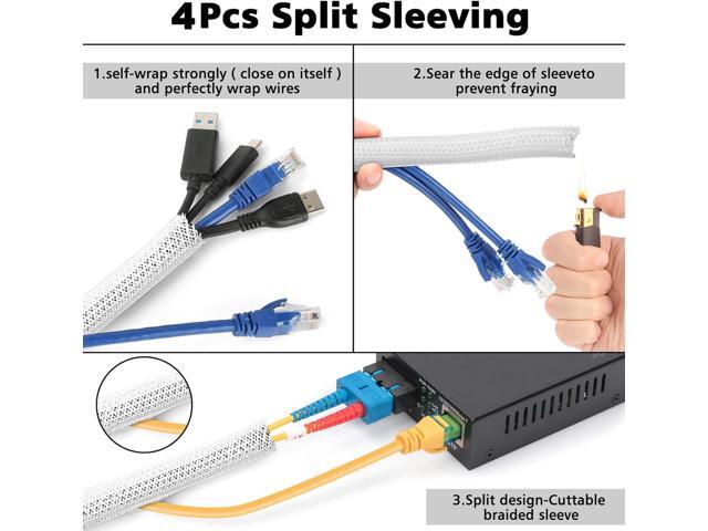 152 Pcs Cord Management Organizer Kit, 4 Split Cable Sleeve, 36 Self Adhesive Cable Clips Holder 10 Pcs, 2 Rolls of Self Adhesive Ties,100...