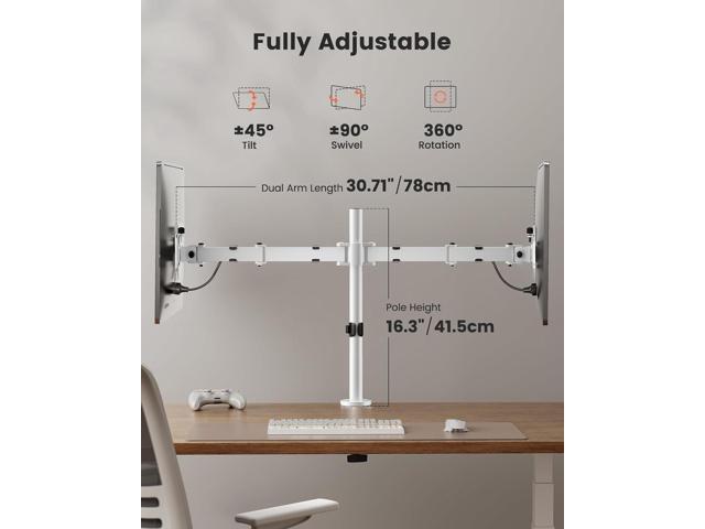 Dual Monitor Desk Mount, Fully Adjustable Dual Monitor Arm for 2 Computer Screens up to 32 inch, Heavy Duty Dual Monitor Stand for Desk, Holds up...