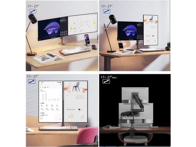 Dual Monitor Desk Mount Stand Full Motion Swivel Computer Monitor Arm Fits 2 Screens up to 27'' with Load Capacity 4.4~19.8lbs for Each Monitor