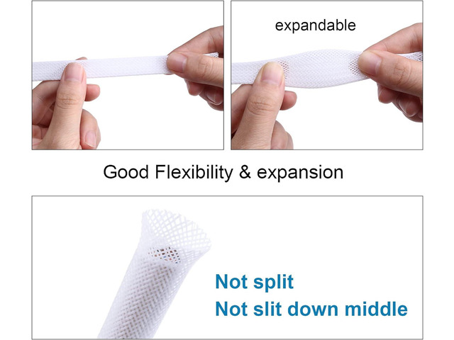 100ft - 3/8 inch Cable Sleeve PET Expandable Braided Sleeving White