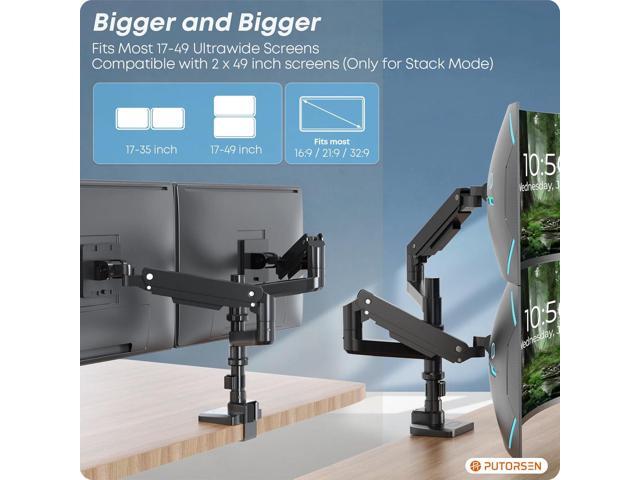 17-49 inch Premium Aluminum Heavy Duty Dual Monitor Arm for Ultrawide Screens up to 44lbs, Vertical Stacked Dual Monitor Desk Mount, Full Motion...