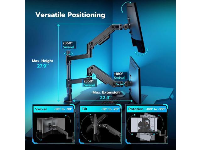 Dual Monitor Arm for Ultrawide Heavy Duty Curved Monitor Stacking, Fits 17-49 Inch, Vertical Gas Spring Double Monitor Mount with USB, Adjustable...