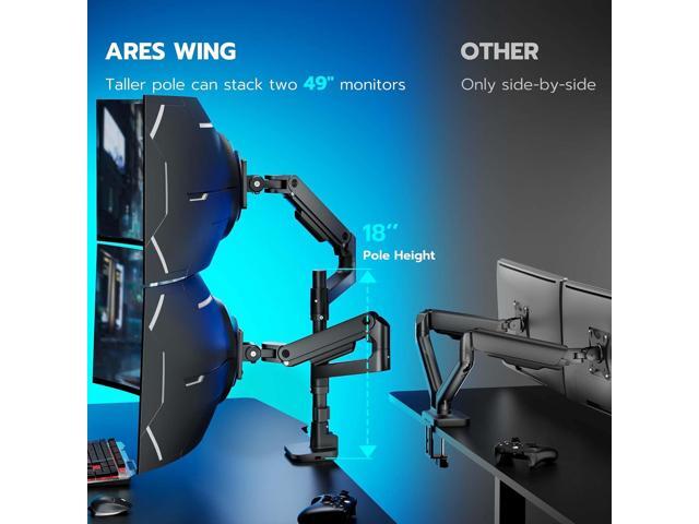 Dual Monitor Arm for Ultrawide Heavy Duty Curved Monitor Stacking, Fits 17-49 Inch, Vertical Gas Spring Double Monitor Mount with USB, Adjustable...