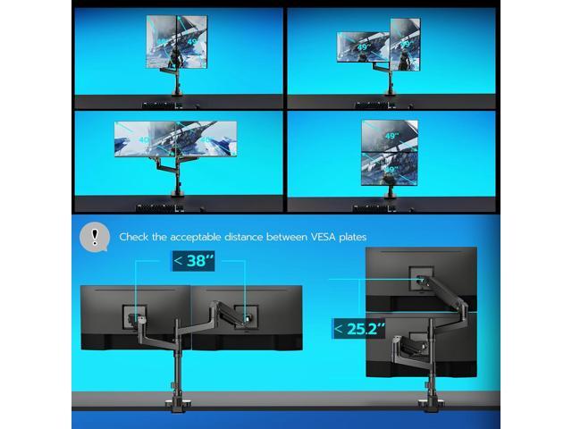 Dual Monitor Arm for Ultrawide Heavy Duty Curved Monitor Stacking, Fits 17-49 Inch, Vertical Gas Spring Double Monitor Mount with USB, Adjustable...
