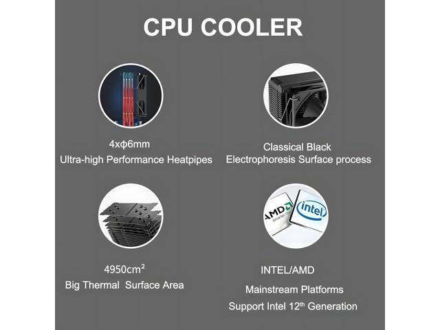 Premium CPU Cooler, PWM 130mm Fan, 180W TDP CPU Air Cooler, Nickel-Plated Anti-oxidant Protective Layer AM4 CPU Cooler for AM5, Ryzen, Intel LGA...