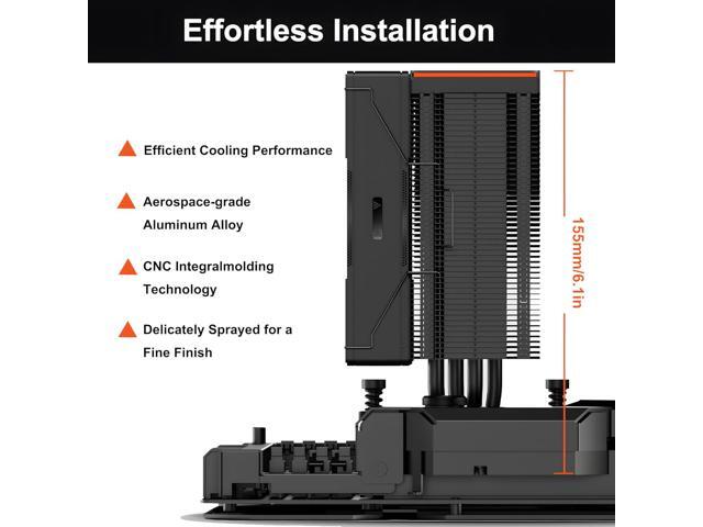 CPU Cooler 240W CPU Air Cooler CPU Fan 4 HeatPipe CPU Cooling System FDB 2200RPM Fans, Air Cooler for Intel LGA 115X/1700,AM4/AM5 - Black