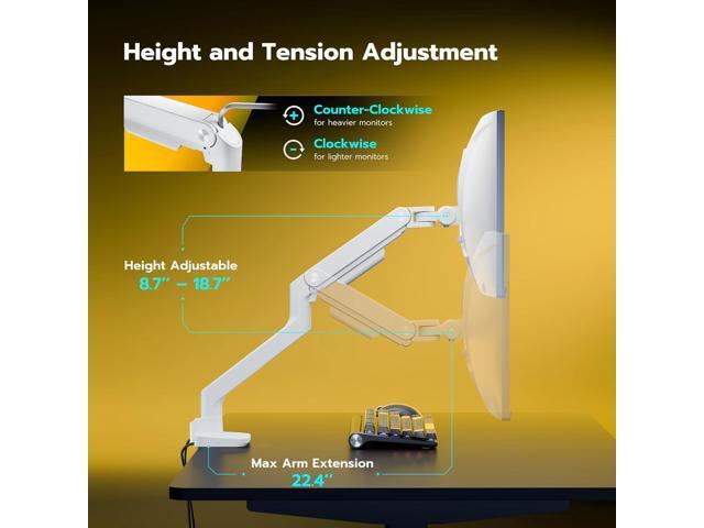 Single Monitor Mount with USB A/C, Heavy Duty Monitor Arm for 17 to 49 inch Ultrawide Monitor, Holds 44 lbs, Adjustable Gas Spring Monitor Arm Desk...