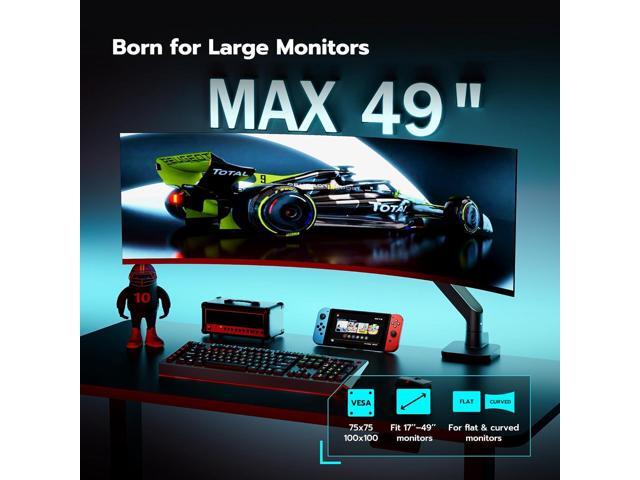 Ultrawide Monitor Arm for 17 to 49 Inch Heavy Duty Curved Monitor, Holds 44 Lbs, Adjustable Gas Spring Monitor Arm Desk Mount with C Clamp, Grommet...