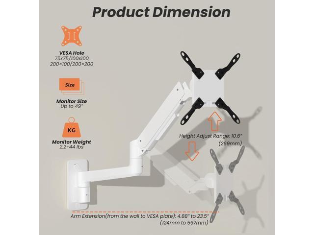 17-49 inch Premium Ultrawide Monitor Wall Mount, Heavy Duty Single Wall Mount Monitor Arm up to 44lbs, Fully Adjustable Single Wall Monitor Arm...