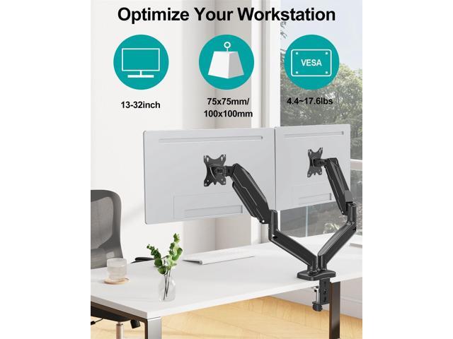 Dual Monitor Mount Fits 13 to 32 Inch Computer Screen, Height Adjustable Monitor Stand for 2 Monitors, Gas Spring Monitor Arm Holds up to 17. 6lbs...