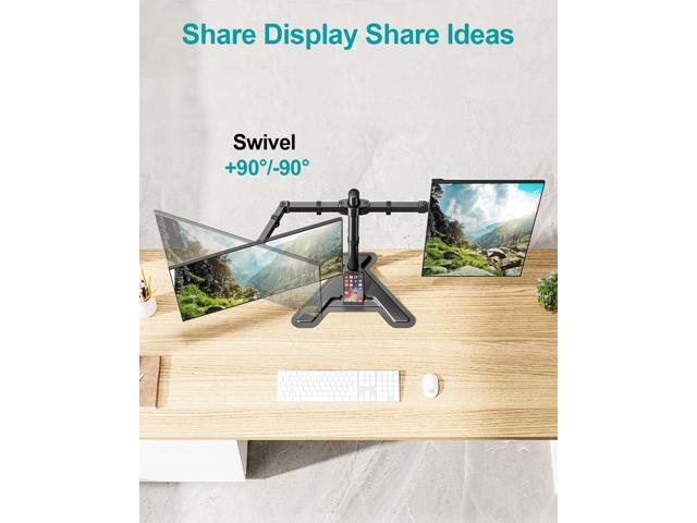 Dual Monitor Stand, Free-Standing Full Motion Monitor Desk Mount Fits 2 Screens up to 27 inches,17.6lbs with Height Adjustable, Swivel, Tilt,...