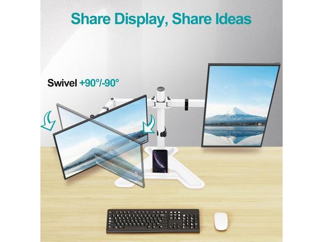 Dual Monitor Stand, Free-Standing Full Motion Monitor Desk Mount Fits 2 Screens up to 27 inches,17.6lbs with Height Adjustable, Swivel, Tilt,...