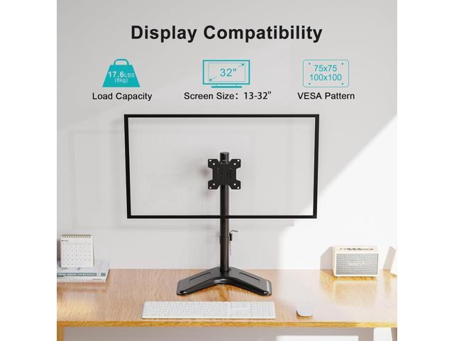 Single Monitor Stands Fits 13-32 inch/17.6 lbs Screen, Free-Standing Computer Monitor Mount, Monitor Desk Stand with Adjustable...