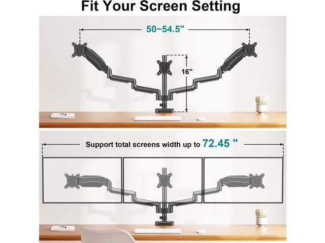 Triple Monitor Desk Mount - Articulating Gas Spring Monitor Arm, Removable VESA Mount Desk Stand with Clamp and Grommet Base - Fits 13 to 27 Inch...