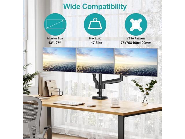 Triple Monitor Mount, Monitor Desk Mount for 3 Computer Screens up to 27', Triple Monitor Arm with Gas Spring, Heavy Duty Monitor Stand Holds up to...