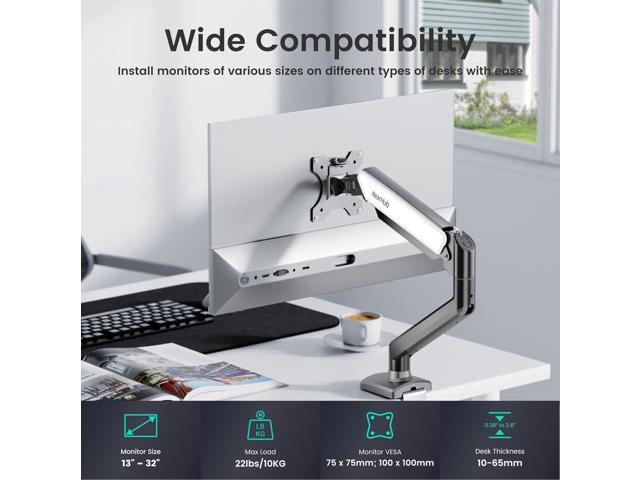 Single Monitor Mount,13-32 Inch Computer Screen,Strong Adjust Gas Spring Monitor Arm,Full Motion Adjust with C Clamp and Grommet Base, Holds Up to...