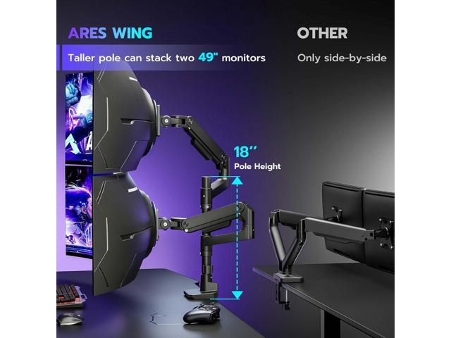 Dual Monitor Arm Desk Mount for 17-49 Inch Ultrawide Monitors, Heavy Duty Dual Monitor Mount Holds 44 lbs, Full Motion Gas Spring Vertical Stacked...