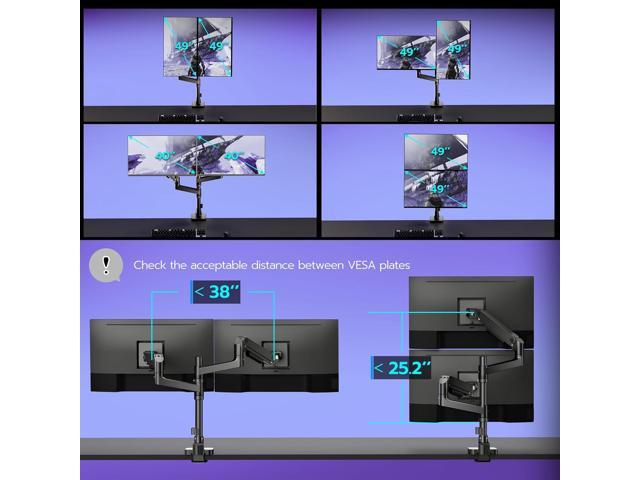 Dual Monitor Arm Desk Mount for 17-49 Inch Ultrawide Monitors, Heavy Duty Dual Monitor Mount Holds 44 lbs, Full Motion Gas Spring Vertical Stacked...