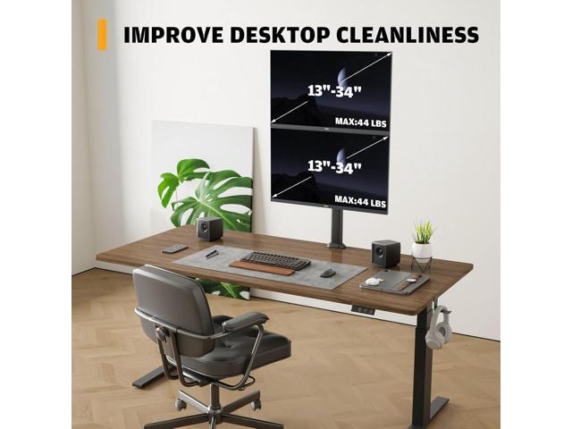 Dual Monitor Articulating Desk Mount Arm Stand - Vertical Stack Screen Supports Two 13 to 34 Inch Computer Monitors with C Clamp