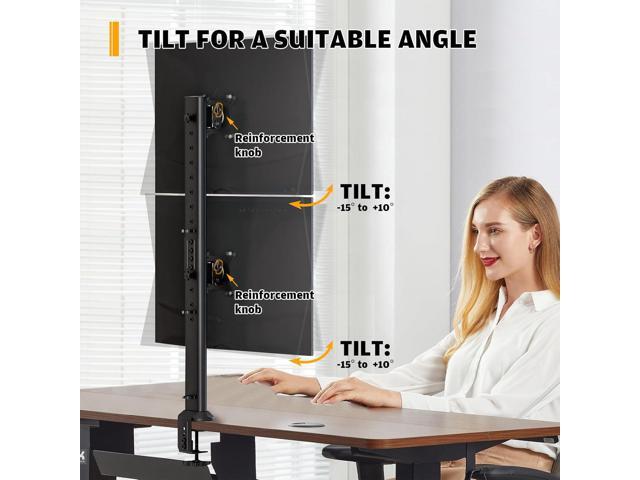 Dual Monitor Articulating Desk Mount Arm Stand - Vertical Stack Screen Supports Two 13 to 34 Inch Computer Monitors with C Clamp