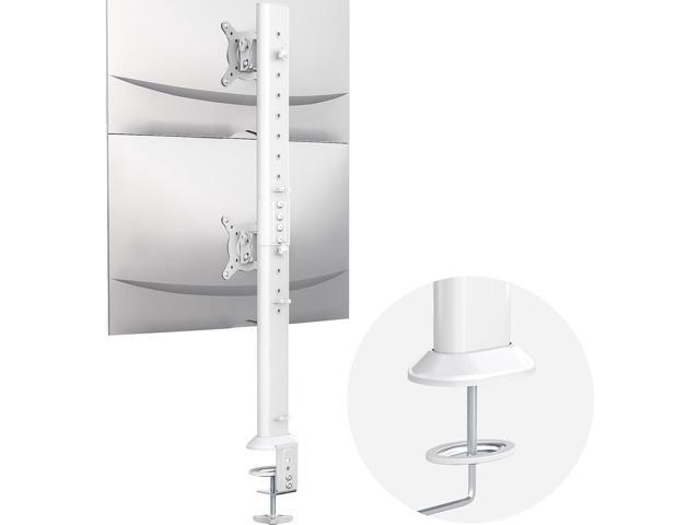 Dual Monitor Articulating Desk Mount Arm Stand - Vertical Stack Screen Supports Two 13 to 34 Inch Computer Monitors with C Clamp - White