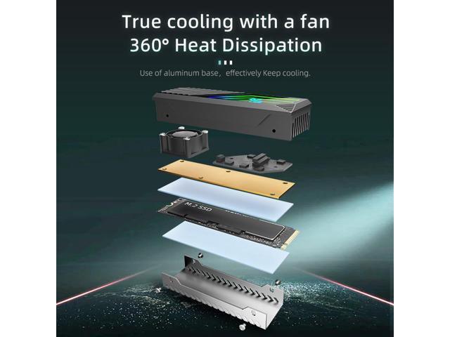 M.2 2280 ARGB Hard Drive Heatsink Cooling M2.2280 SSD Cooler With Fan 5V 3Pin Addressable RGB Sync Multi Mainboard Efficient Heat Dissipation SSD...