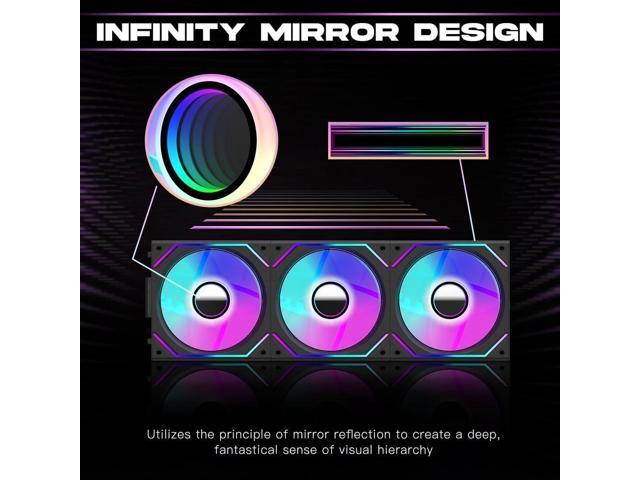 3 Pack - UNI Fan 120mm White Edition Infinity Mirror Module Daisy-Chain ARGB PWM Case Fan 120mm Triple Pack Suitable for Computer Case & CPU...