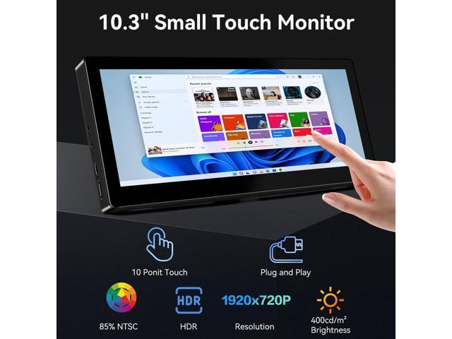 10.3'' Small Touchscreen Monitor, 400cd/m², VESA, IPS Stretched Bar LCD Mini Travel Touch Display 1920 * 720 HDMI USBC, Portable Touch Screen for...
