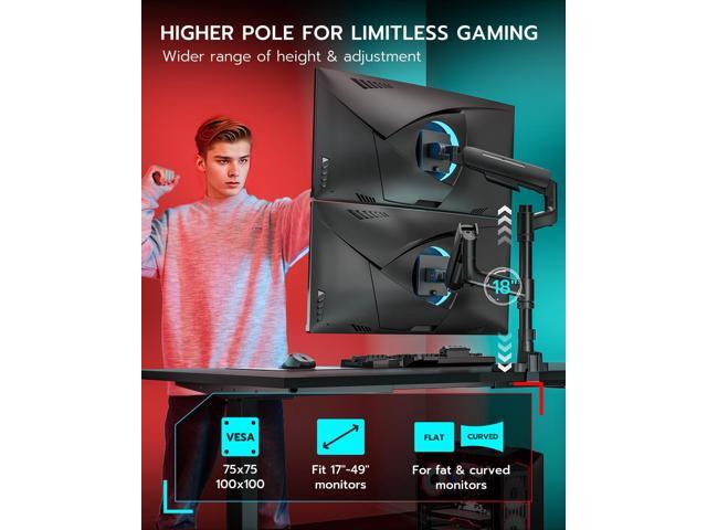Vertical Dual Monitor Mount for 17-49 Inch Ultrawide Heavy Duty Curved Screen Stacking, Computer Monitor Arm Desk Mount with USB, Gas Spring...