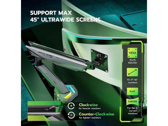 RGB Single Monitor Arm Desk Mount for 17-45 inches Flat and Curved Monitors, Holds 35.2 lbs Heavy Duty, Adjustable Ultrawide Monitor Arm with Clamp...
