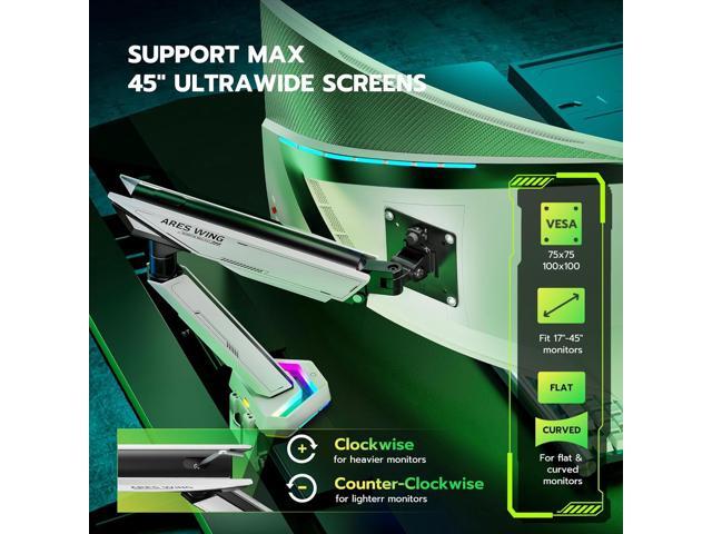 RGB Single Monitor Arm Desk Mount for 17-45 inches Flat and Curved Monitors, Holds 35.2 lbs Heavy Duty, Adjustable Ultrawide Monitor Arm with Clamp...