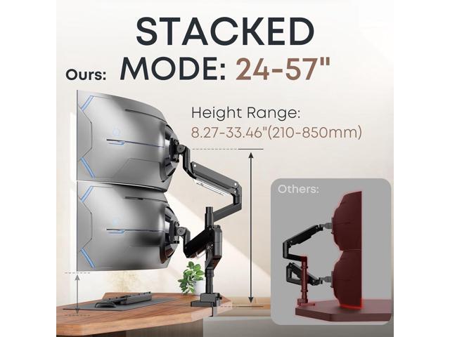 24-57 inch Dual Vertical Monitor Mount, Heavy Duty Monitor Arm for 2 Monitors, up to 59.4 lbs, Extra Tall/Wide Adjustable, Premium Aluminum Dual...