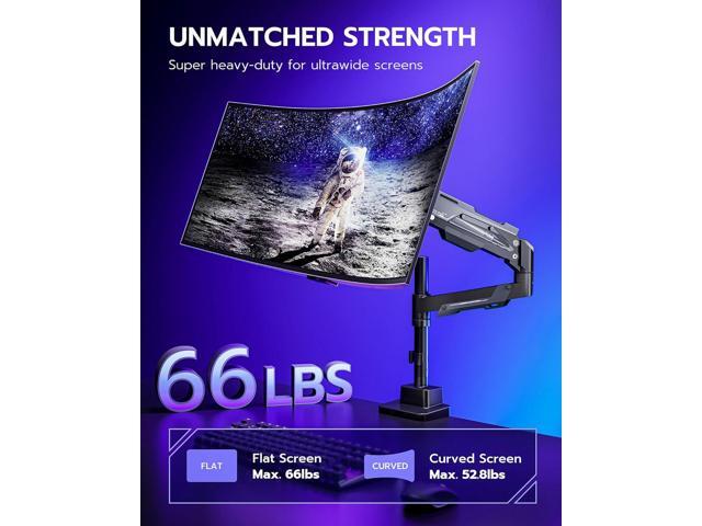 Single Monitor Mount, Ultrawide Monitor Arm for 24 to 57 Inch Heavy Duty Curved Screen, Adjustable Gas Spring Monitors Arm Stand up to 66LBS with...