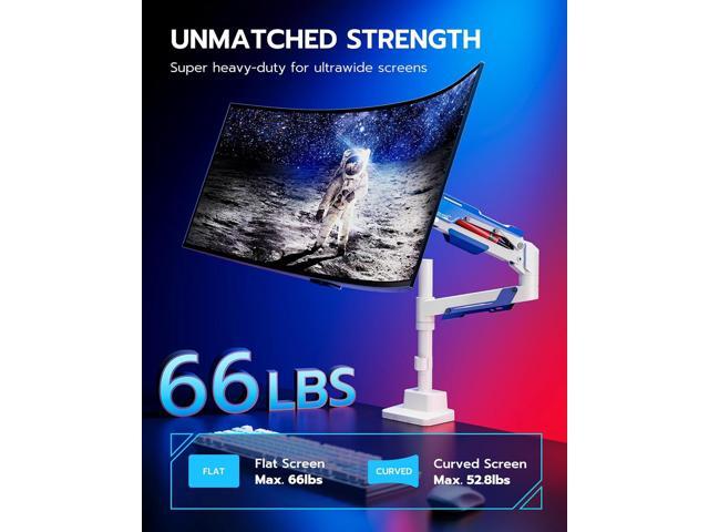 Single Monitor Mount, Ultrawide Monitor Arm for 24 to 57 Inch Heavy Duty Curved Screen, Adjustable Gas Spring Monitors Arm Stand up to 66LBS with...