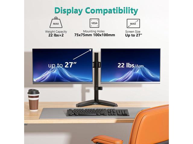 Dual Monitor Mount, Free-Standing Monitor Stand for 2 Monitors fit 13-27 Screen, Monitor Arm Holds Max 17.6lbs, Monitor Desk Mount with Height...