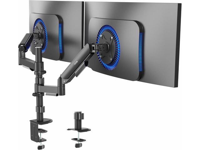 Dual Monitor Arm Mount for 17 to 32 inch Screens - Pneumatic Height Adjustment, Full Articulating Tilt, Swivel, Heavy Duty VESA Stand with Desk...