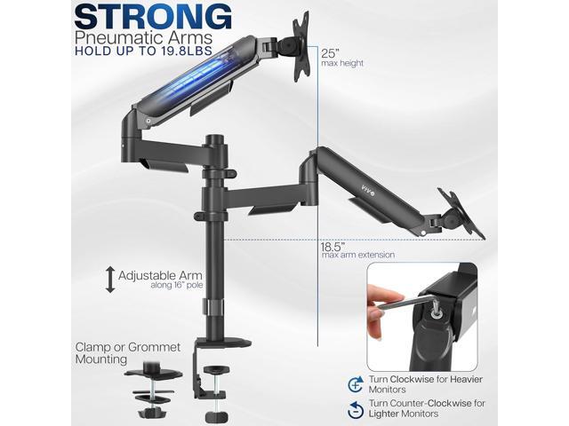 Dual Monitor Arm Mount for 17 to 32 inch Screens - Pneumatic Height Adjustment, Full Articulating Tilt, Swivel, Heavy Duty VESA Stand with Desk...